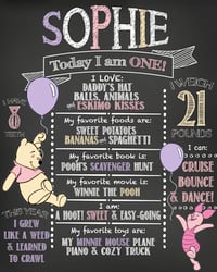 Image 2 of Winnie the Pooh Birthday Chalkboard- Pooh, Tigger, Piglet, balloons red, yellow, pink