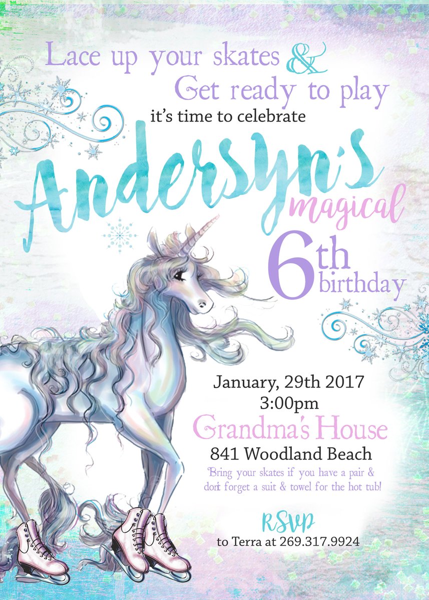 Paperfoxprints Ice Skating Unicorn Birthday Invitation