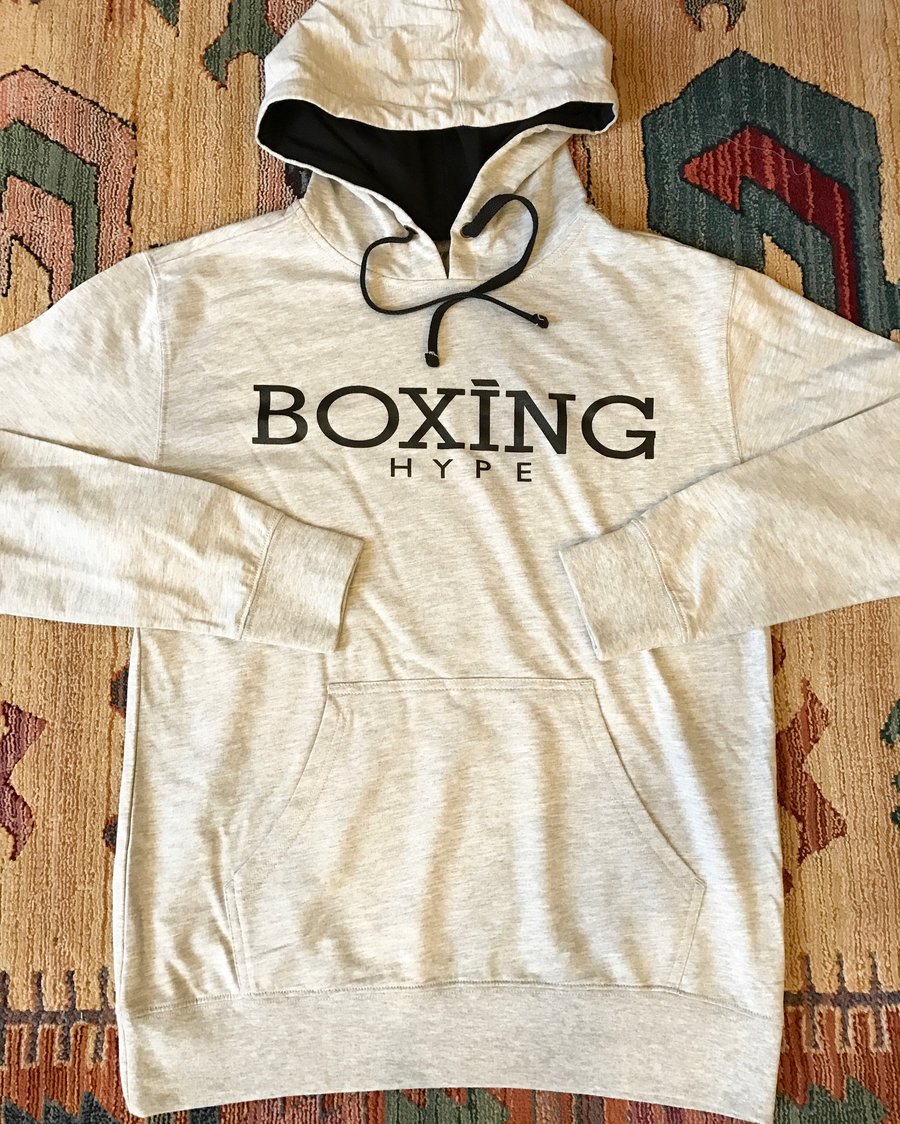 Image of Heather gray / black unisex lightweight BoxingHype hoodies