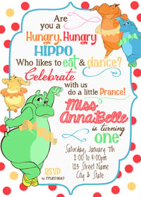 Hungry Hippo Birthday Invitation- hippos, tutus, dancing, ballet, board game