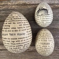 Image 5 of Eggs covered in vintage book paper. 