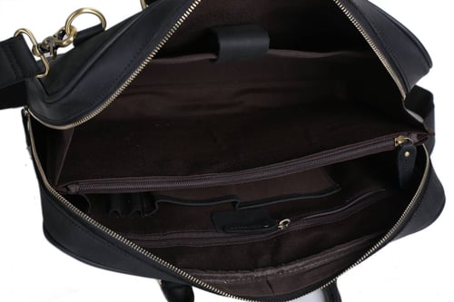 Image of Handmade Black Genuine Leather Briefcase, Messenger Bag, Laptop Bag, Men's Handbag D007