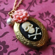 Image of Pink Poison - skull locket with pink floral
