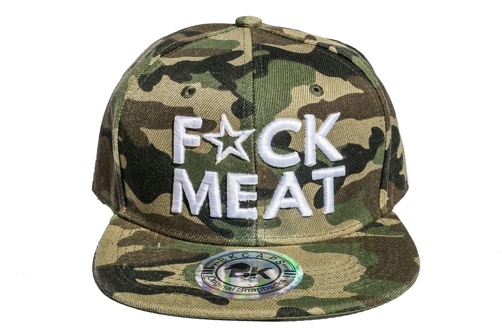 Image of F💥CK MEAT 3D WHITE on CAMO SNAPBACK HAT