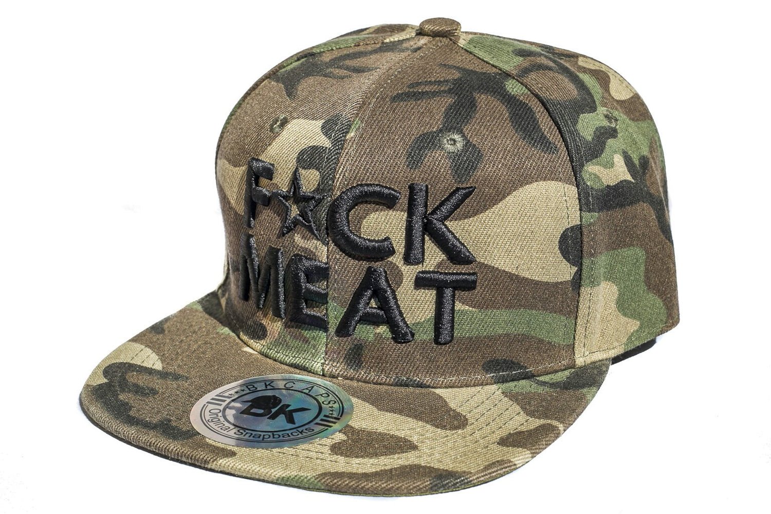 Image of F💥CK MEAT 3D BLACK on CAMO SNAPBACK HAT