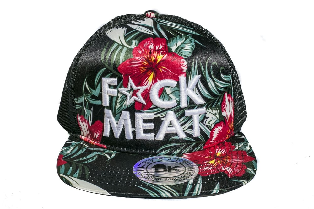 Image of F💥CK MEAT 3D WHITE on FLORAL TRUCKER HAT