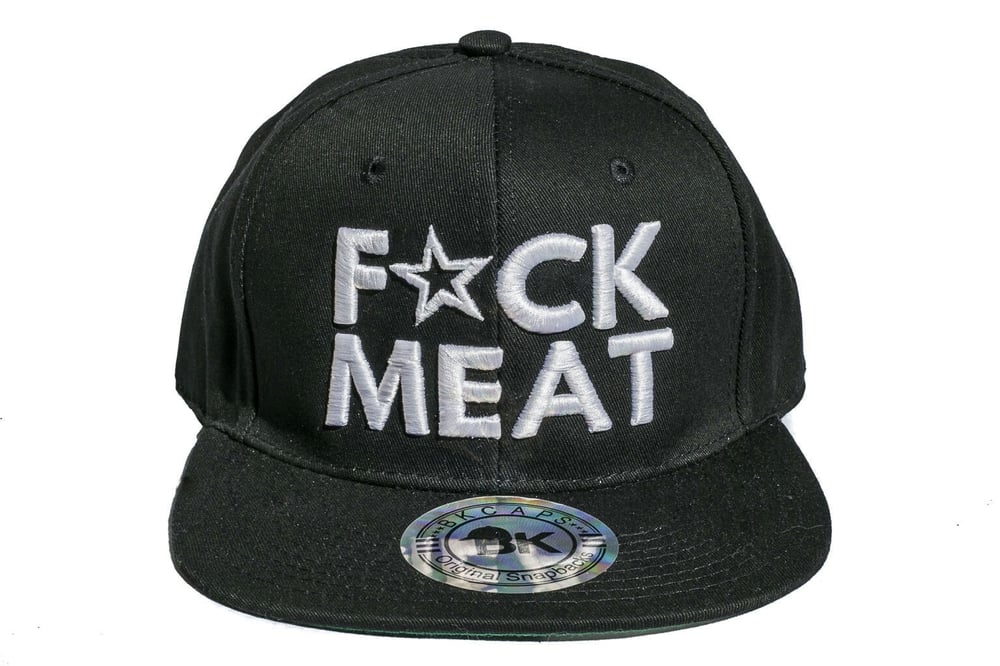Image of F💥CK MEAT 3D WHITE on BLACK SNAPBACK HAT