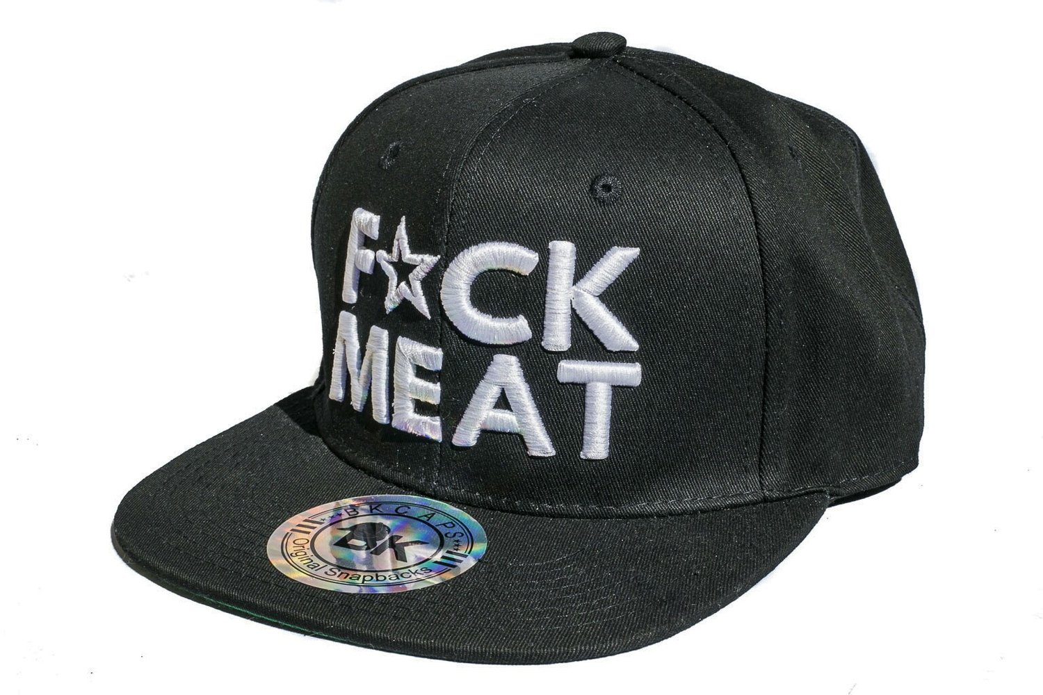 Image of F💥CK MEAT 3D WHITE on BLACK SNAPBACK HAT