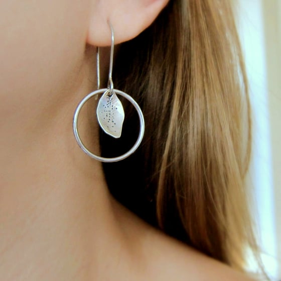 Image of leaf circle earrings