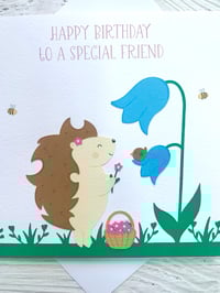 Image 3 of Handmade Hedgehog & Robin Special Friend Birthday Card with Flowers -  Perfect for Nature Lovers