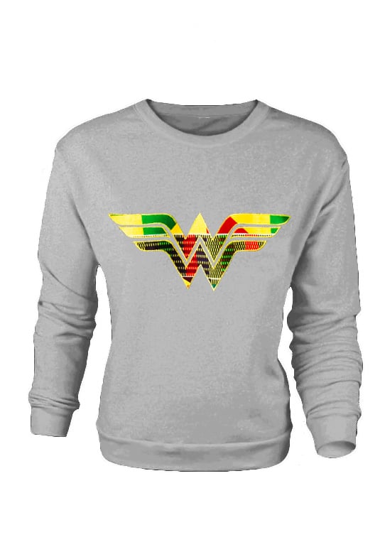 Image of SPORTS GREY Afro Wonder Woman Ladies Sweatshirt