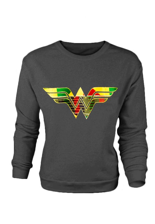 Image of HEATHER GREY Afro Wonder Woman Ladies Sweatshirt