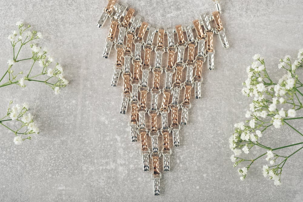 Image of Two Tone Detailed Necklace V Shape