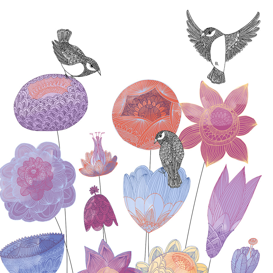 Large Print: Spring Flowers & Birds