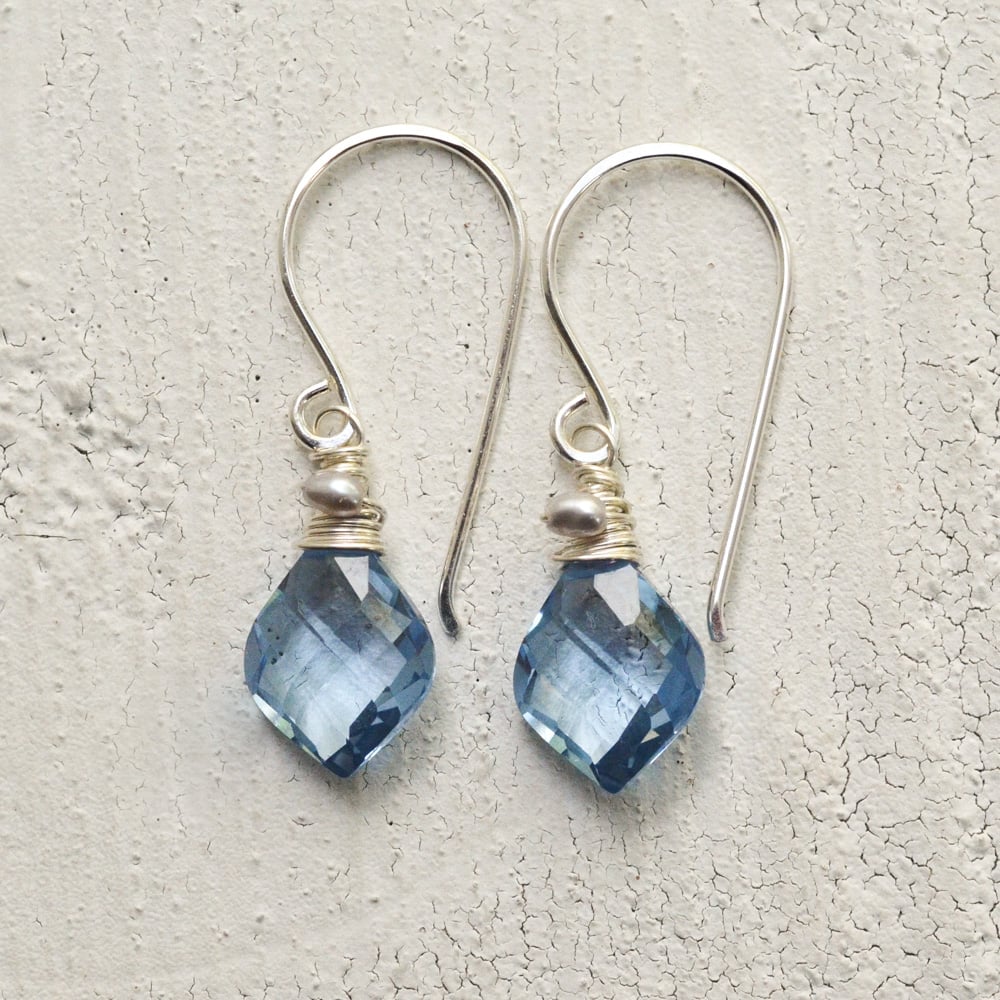 Image of Curvy simulated blue spinel earrings sterling silver