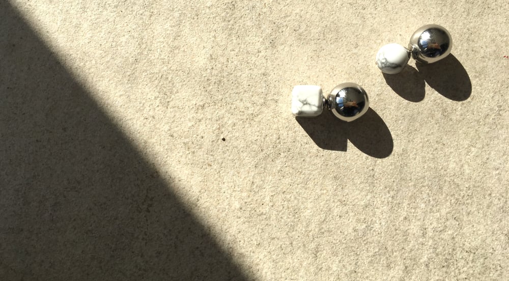 Image of Marble Earrings with Mirrored Sphere Back