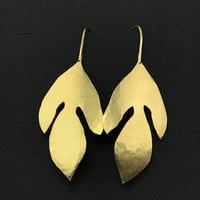 Image 2 of Sassafras Leaves Hammered 18K Gold Earrings