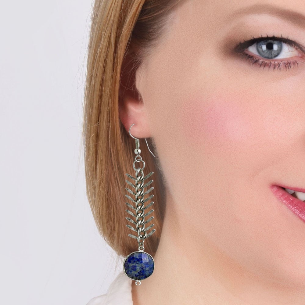 Image of LAPIS HERRINGBONE EARRINGS