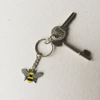 Image 3 of Manchester Bee BeeKeeper Enamel Keyring in Yellow