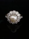 EDWARDIAN 18CT PLATINUM NATURAL CERTIFICATED PEARL & DIAMOND CLUSTER RING