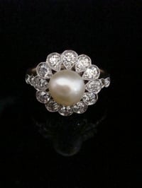 Image 1 of EDWARDIAN 18CT PLATINUM NATURAL CERTIFICATED PEARL & DIAMOND CLUSTER RING