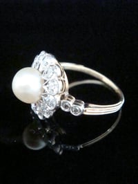 Image 2 of EDWARDIAN 18CT PLATINUM NATURAL CERTIFICATED PEARL & DIAMOND CLUSTER RING