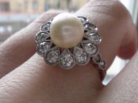 Image 4 of EDWARDIAN 18CT PLATINUM NATURAL CERTIFICATED PEARL & DIAMOND CLUSTER RING