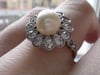 EDWARDIAN 18CT PLATINUM NATURAL CERTIFICATED PEARL & DIAMOND CLUSTER RING
