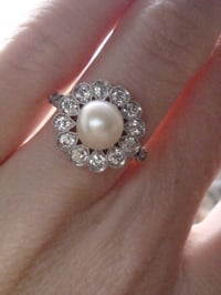Image 5 of EDWARDIAN 18CT PLATINUM NATURAL CERTIFICATED PEARL & DIAMOND CLUSTER RING