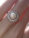 EDWARDIAN 18CT PLATINUM NATURAL CERTIFICATED PEARL & DIAMOND CLUSTER RING