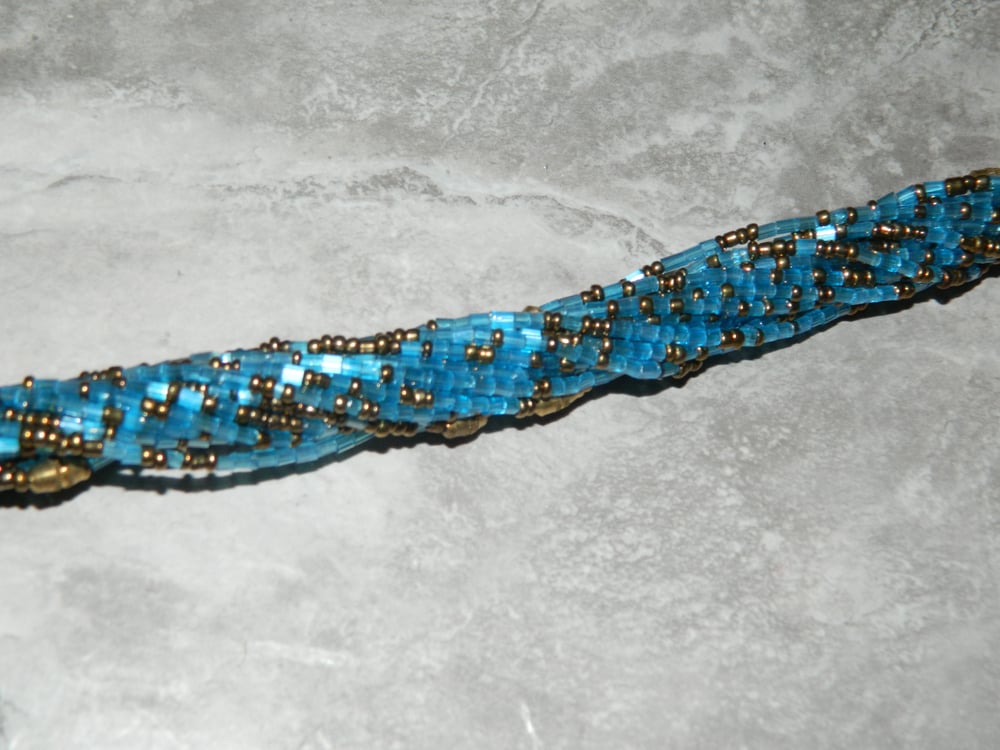 Image of Sky blue and gold jewel waist bead