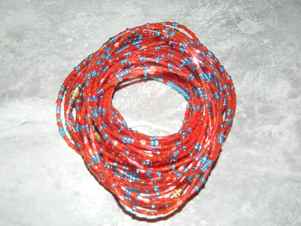 Image of Red and light blue glass bead