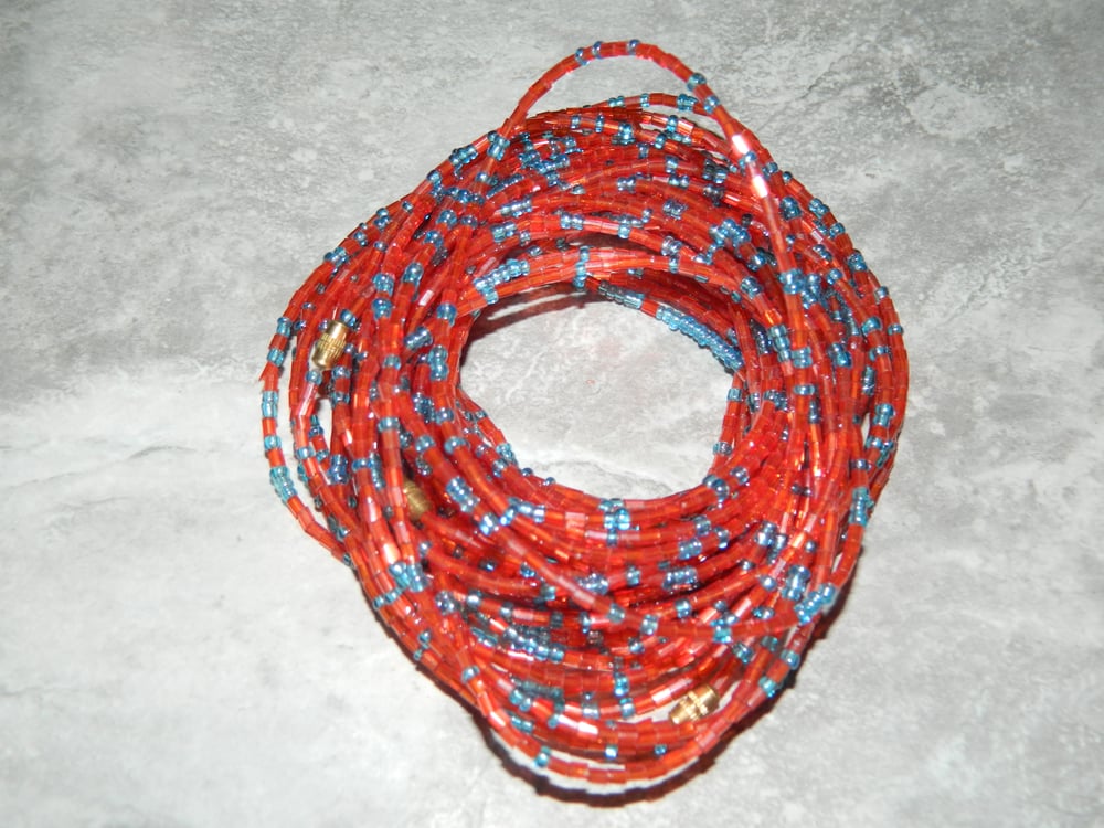 Image of Red and light blue glass bead