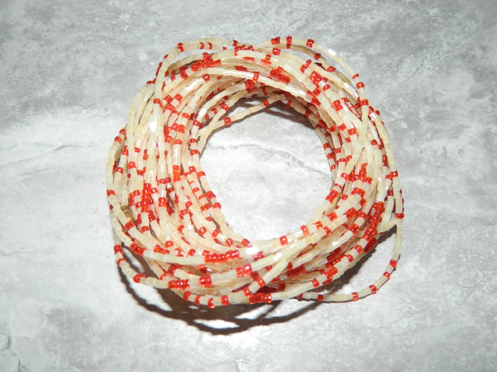 Image of White and red glass bead