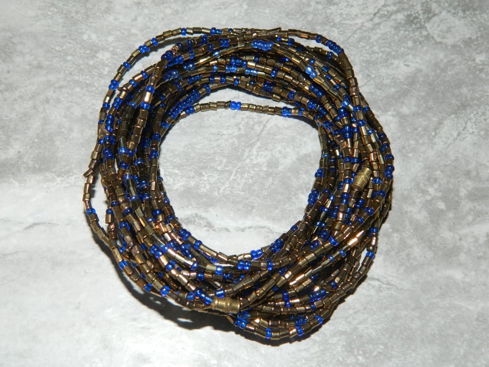 Image of Gold and royal blue glass waist bead
