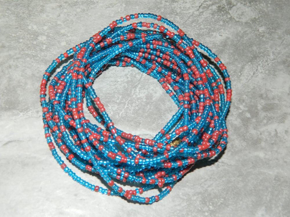 Image of Blue and red waist bead