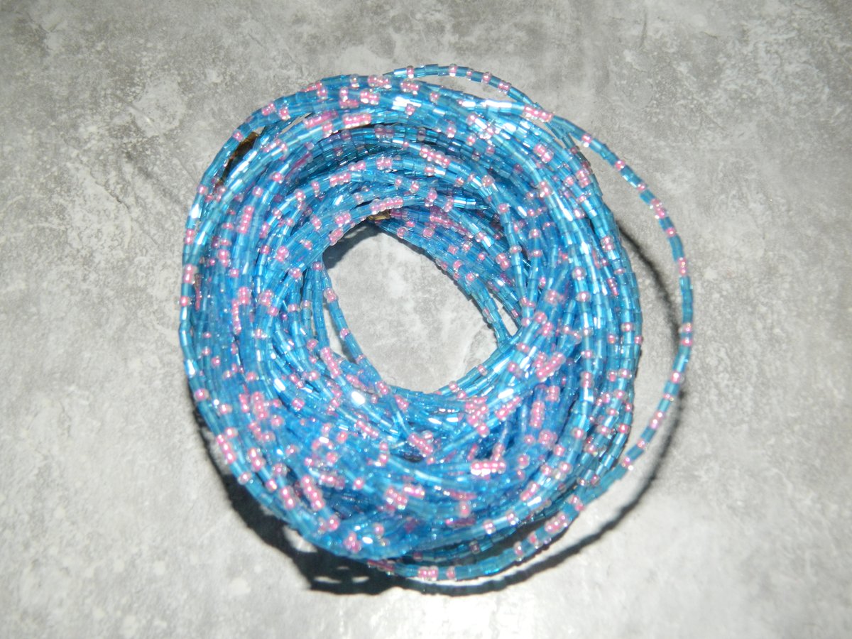 Baby blue and pink glass waist bead | Lostinlagos