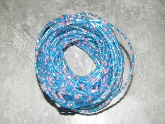 Image of Baby blue and pink glass waist bead