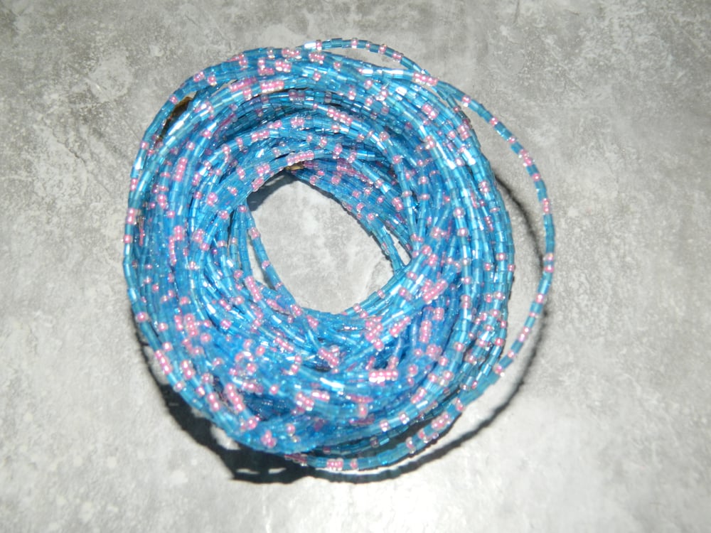 Image of Baby blue and pink glass waist bead
