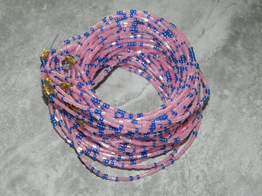 Image of Pink and blue glass waist bead