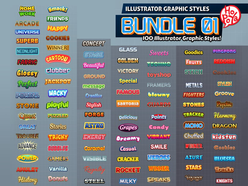 Image of 100 Illustrator Graphic Styles Bundle 01 