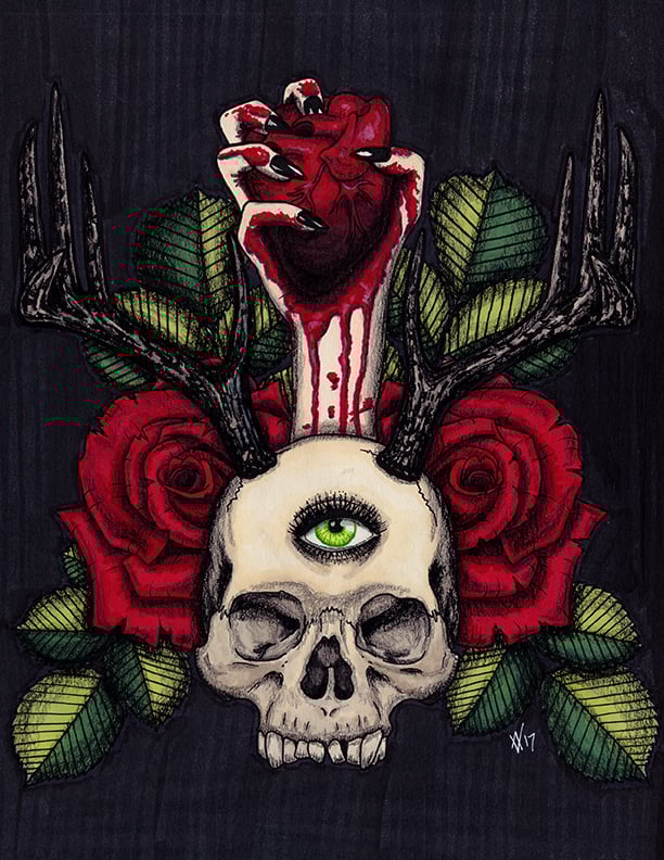 Image of Heart and Skull Print