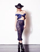 Image of RIO INDIGO BLUE STRETCH LACE BACKLESS FRILL SKIRT