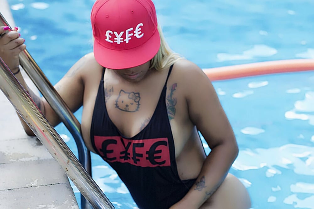 LYFE Currency Block Logo One Piece High Cut Monokini Backless Swimsuit 