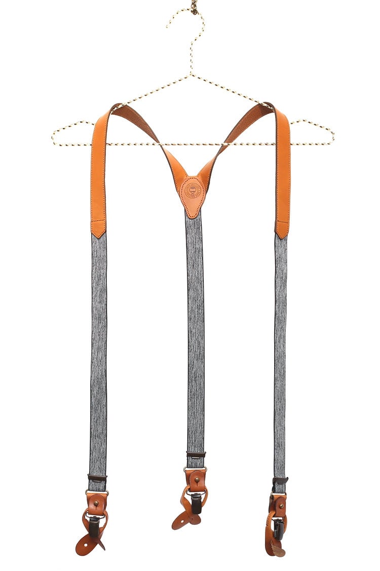 Image of SUSPENDERS - leather and fabric blue