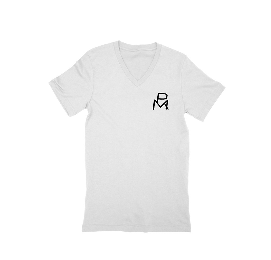 Image of MEN's WHITE V-NECK SIGNATURE T's