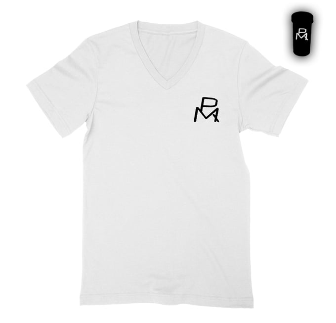 Image of MEN's WHITE V-NECK SIGNATURE T's