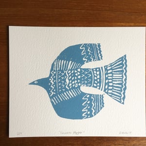 Image of "Einsam Flygar" soft cut lino print