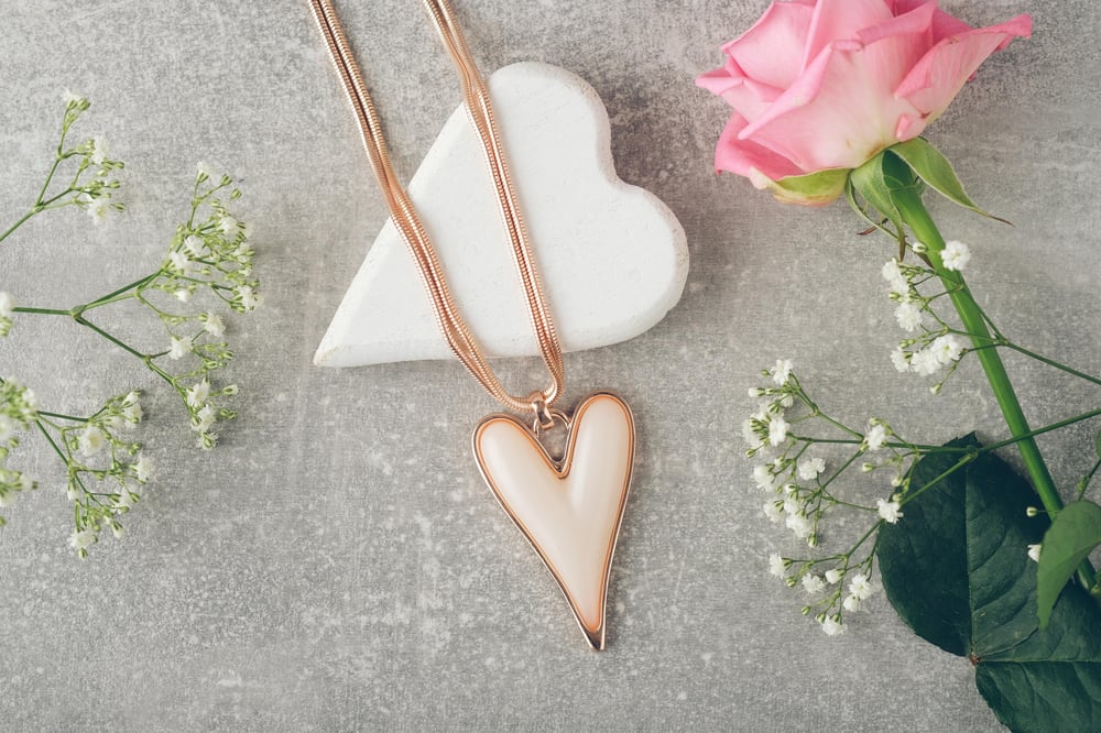 Image of Pink Heart Rose Gold or White and Silver necklace 