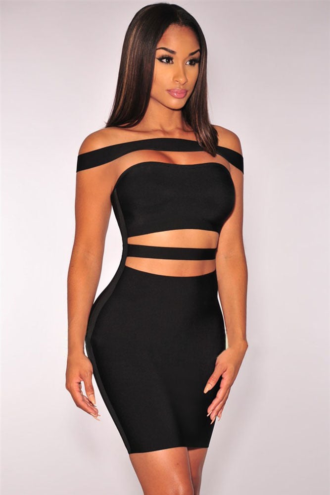 Image of Black Off-shoulder Cut-out Bandage Dress